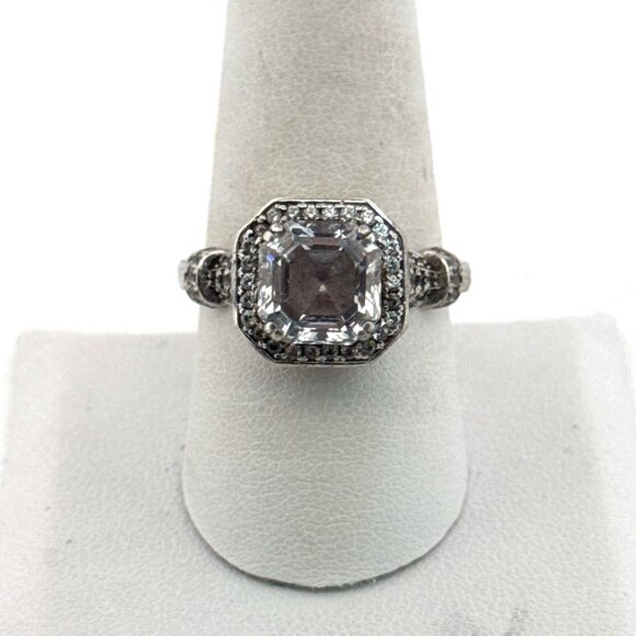 Estate Sterling Silver 925 CZ Halo Statement Ring Size 9 Vintage Style 6.2g - Picture 1 of 8